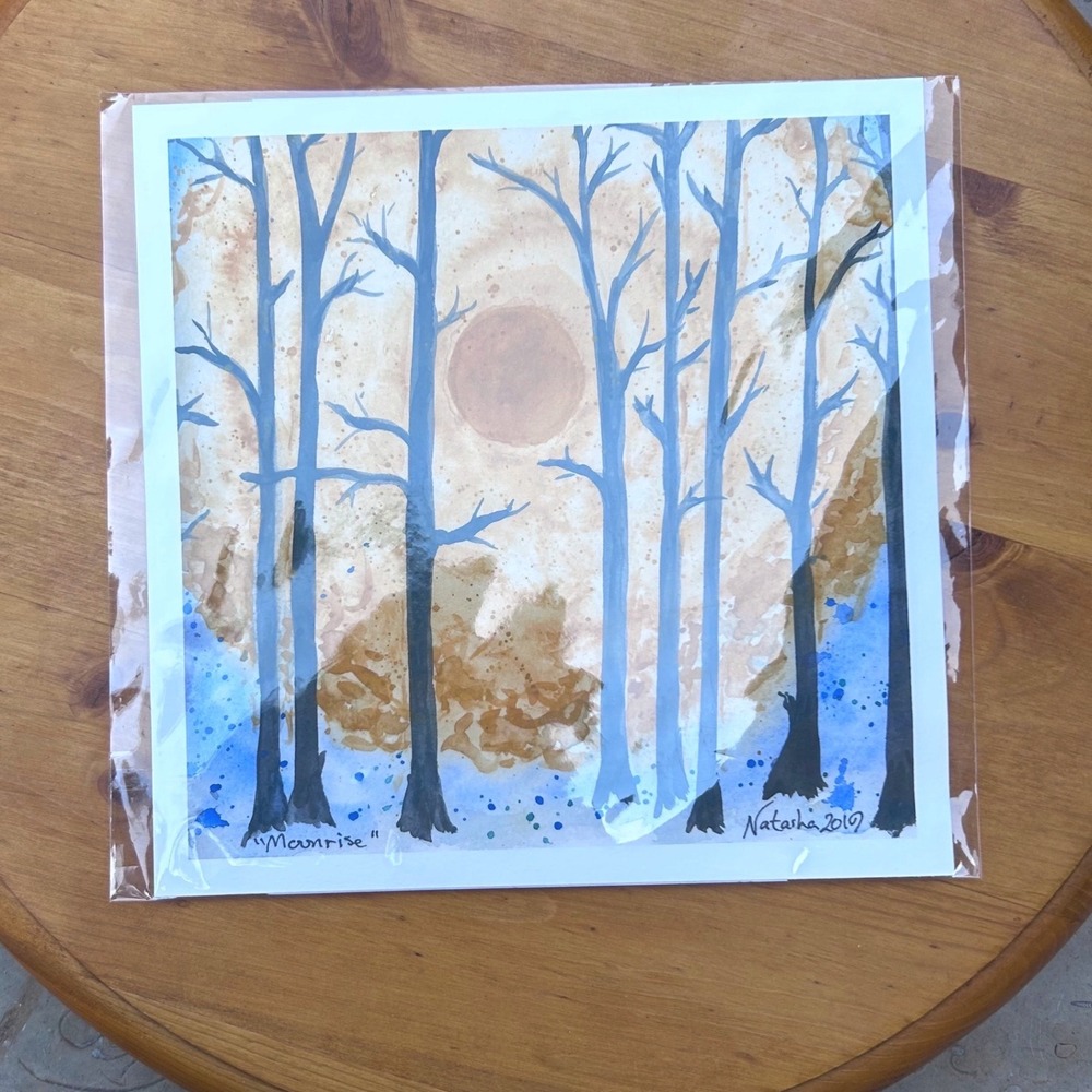 Moonrise Art Print Home Decor 8x8 Blue Amber Forest Moon Natasha‎ Burger